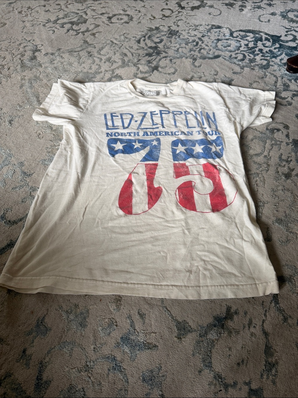 Led Zeppelin '75 North American Tour Graphic Tee - White with Red & Blue Print
